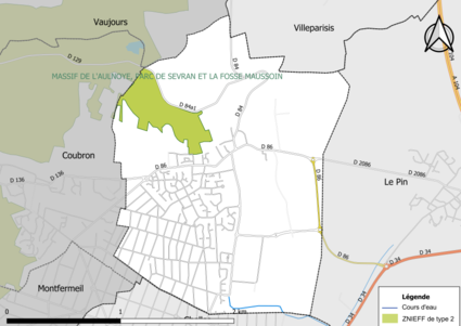 Carte des ZNIEFF de type 2 de la commune.