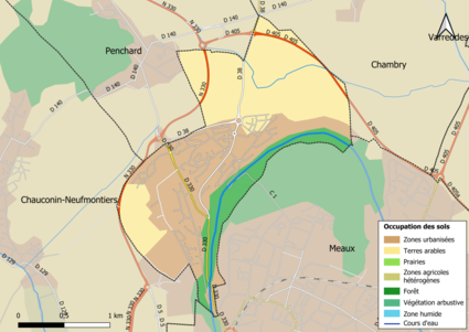 Carte des infrastructures et de l'occupation des sols en 2018 (CLC) de la commune.