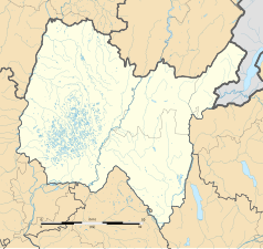 Mapa konturowa Ain, w centrum znajduje się punkt z opisem „Saint-Martin-du-Frêne”