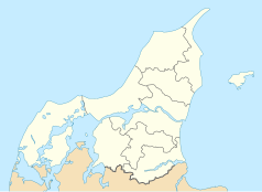 Mapa konturowa Jutlandii Północnej, blisko centrum na prawo znajduje się punkt z opisem „Flauenskjold”