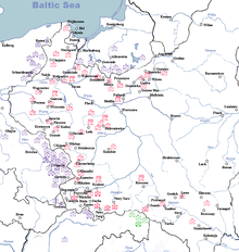 Map showing deployment of German and Polish divisions on 1 September 1939, immediately before the German invasion.