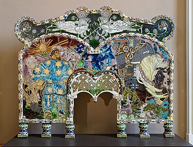 Russian Revival fireplace, by Mikhail Vrubel, 1899-1900, majolica, Palais des Beaux-Arts de Lille, Lille, France