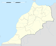 Mapa konturowa Maroka, w centrum znajduje się punkt z opisem „Meczet i medresa Alego ibn Jusufa w Marrakeszu”