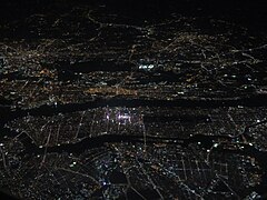 Aerial view of New York at night