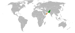 Map indicating locations of Pakistan and Oman