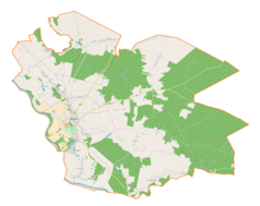 Mapa konturowa gminy Sieniawa, blisko centrum po lewej na dole znajduje się punkt z opisem „Dybków”