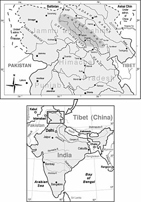 Localização de Zanskar na Índia