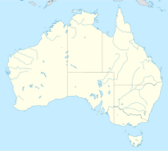 Mapa konturowa Australii, blisko prawej krawiędzi znajduje się punkt z opisem „Glen Innes”