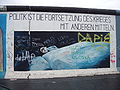 Foto di una sezione del muro di Berlino trovano nella cosiddetta East Side Gallery che corre tra Ostbahnhof e Warschauer Straße. La scritta recita: "La politica è semplicemente la continuazione della guerra con altri mezzi." Questa foto, scattata nell'agosto 2006, è un buon esempio di vandalismo che affligge la East Side Gallery.