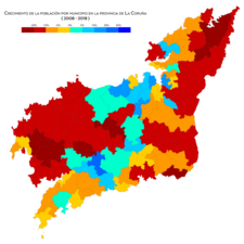 Crecimiento de población por municipio entre 2008 y 2018.