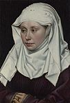 罗伯特·坎平（约），《妇人画像》，1430至1435年完成，现藏伦敦国家美术馆，坎平这幅画与弟子范德魏登的风格接近[36]