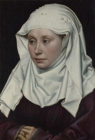 Robert Campin, Retrat d'una dona jove, 1430-1435, National Gallery de Londres. L'estil de Van der Weyden es fonamentava en el treball del seu mestre.[33]