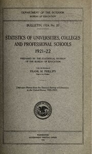 Thumbnail for File:Statistics of Universities Colleges and Professional Schools 1921-22. Bulletin 1924, No. 20 (IA statisticsofuniv00bure 0).pdf