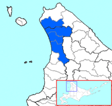 Carte bicolore montrant l'emplacement du district de Teshio.