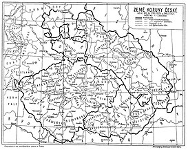 Mapa de las tierras de la Corona Bohemia desde el siglo XIV hasta 1742 (mapa de Josef Pekař, 1921, en checo).