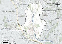 Carte en couleur présentant le réseau hydrographique de la commune