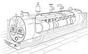 Galloway boiler, sectioned to show the inner flue