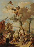 Los hebreos recogiendo el maná en el desierto. Boceto de Tiépolo, 1740.[36]​