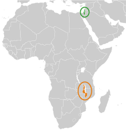 Map indicating locations of Israel and Malawi