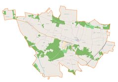 Mapa konturowa gminy Paradyż, blisko centrum na dole znajduje się punkt z opisem „Sylwerynów”