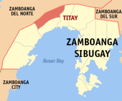 Mapa ng Zamboanga Sibugay na nagpapakita sa lokasyon ng Titay.