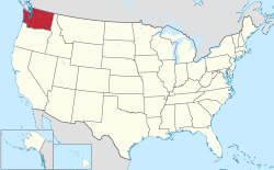 Yhdysvaltain kartta, jossa Washington korostettuna
