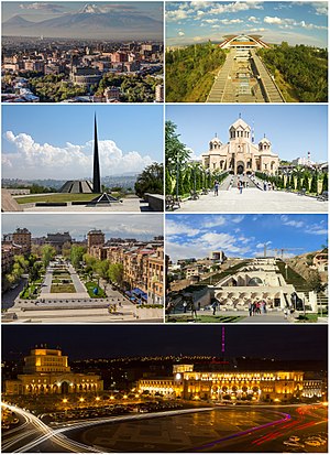 Mga pook pananda ng Ereban Panoramang urbano ng Yerevan kasama ang Bundok Ararat • Hugnayang Karen Demirchyan Dambanang Tsitsernakaberd sa Pagpapaslang ng mga Armenyo • Katedral ni San Gregorio Kalye Tamanyan at ang Tanghalang Opera ng Yerevan • Kaskada ng Yerevan Liwasang Republika