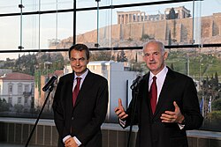 José Luis Rodríguez Zapatero et Giórgos Papandréou à Athènes (2010).