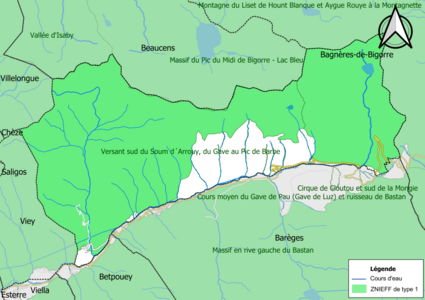 Carte des ZNIEFF de type 1 sur la commune.