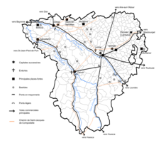 Carte du Béarn au Moyen Âge.