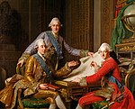 Prins Fredrik Adolf med sina bröder Gustav III och hertig Karl, porträtterade av Alexander Roslin 1771.