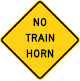Zeichen W10-9 Züge hupen nicht (In den USA sind alle Züge verpflichtet, ihre Hupe an Übergängen 2-3 Male zu betätigen. Wenn sich Gemeinden durch den Lärm gestört fühlen, können sie bei der FRA eine Ruhezone (Quiet Zone) beantragen)