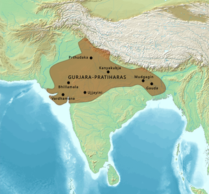 구르자라-프라티하라의 최대강역(800년경 ~ 950년경).