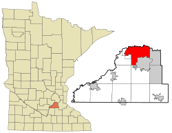 Location of the city of Shakopee within Scott County, Minnesota