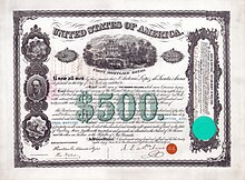 Bono hipotecario por 500 dólares, emitido por Antonio López de Santa Anna el 28 de junio de 1866 durante su exilio en Nueva York y firmado de su puño y letra. El bono representa sus palacios y fincas, que fueron pignorados como garantía. Santa Anna quería financiar su regreso a México con este bono por un importe total de 750.000 dólares.