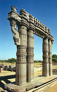 Kakatiya Kala Thoranam (Warangal Gate) built by the Kakatiya dynasty in ruins; one of the many temple complexes destroyed by the Delhi Sultanate.[149]