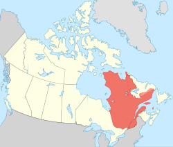 Zemljevid Kanade z označeno lego Quebeca