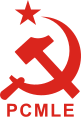 Emblema del Partíu Comunista Marxista Leninista del Ecuador, onde'l focete y el martiellu formen la "P" de partíu.