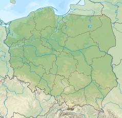 Mapa konturowa Polski, blisko lewej krawiędzi u góry znajduje się punkt z opisem „Raduń”