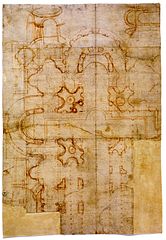 Sheet with several stages of Donato Bramante's project, 1505–6 (Uffizi 20A)