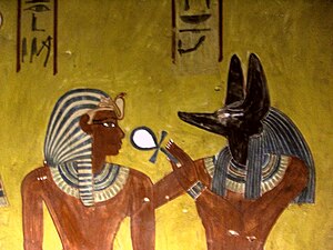 Anubis donnant le souffle de vie à Thoutmôsis IV - KV43 Vallée des Rois.
