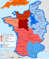 Le duché d'Aquitaine (en rose) en 1154, lorsque Henri Plantagenêt devient roi d'Angleterre.