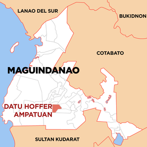 Mapa sa Maguindanao nga nagpakita sa nahimutangan sa Datu Hoffer Ampatuan.