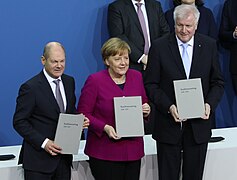 Cérémonie de signature de l'accord de coalition du cabinet Merkel IV, en 2018.