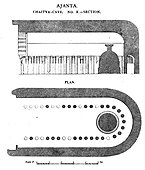 Cova 10: Chaitya de planta absidial, volta de kuḍu i dos naus laterals que formen el deambulatori al voltant de l'stūpa. Conté un art relacionat amb contes de Jataka (segle I aC)[60]