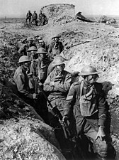 Australian infantry with Small Box Respirators at Chemical weapons in World War I, by Frank Hurley (edited by Yummifruitbat)