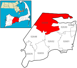 Location of ZIP code 02668 West Barnstable within the Town of Barnstable, county, and state