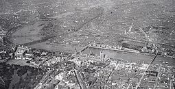 B&W photo of Westminster from the air