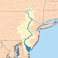 Mapa del río Delaware que forma toda la frontera este —con el estado de Nueva York y Nueva Jersey— de Pensilvania