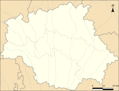 Mapa konturowa Gers, u góry po lewej znajduje się punkt z opisem „Castelnau d’Auzan Labarrère”